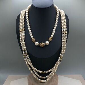 Curated bundle statement style layered look faux pearls necklaces